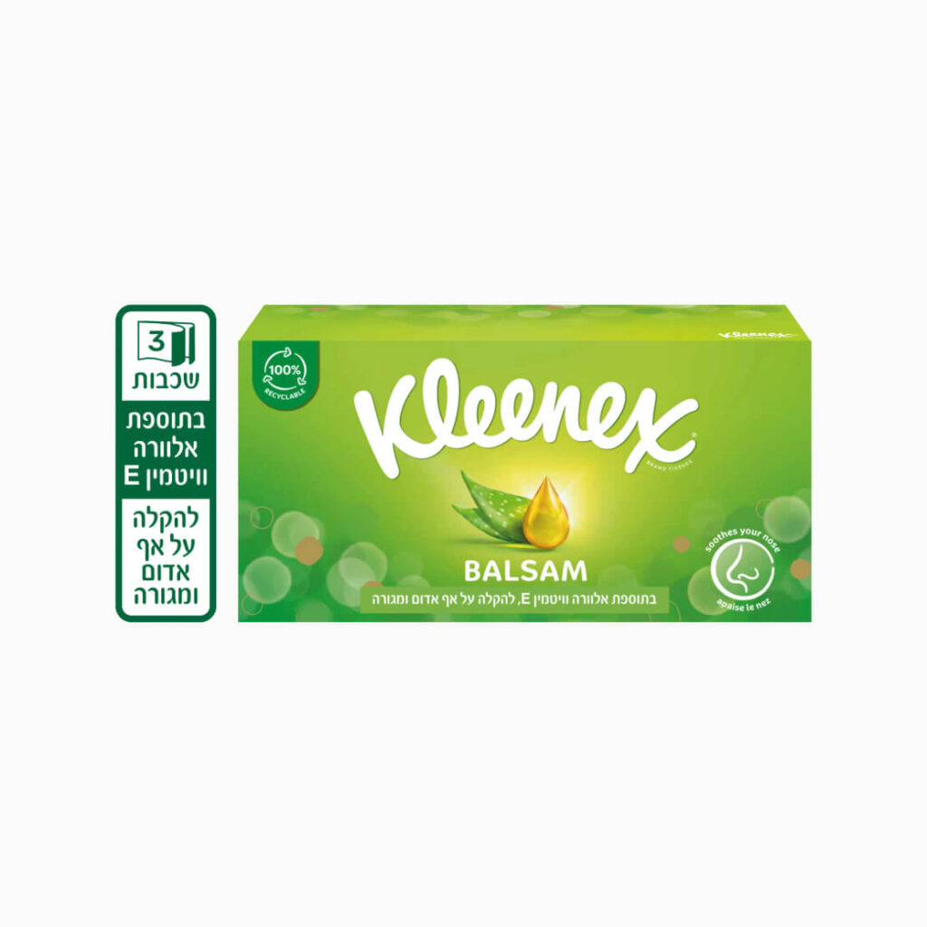 קלינקס Balsam ממחטות אף מועשרות באלוורה - 64 דפים